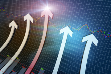 Financial business success arrow, financial stock market statistics chart, career success