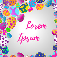 Fototapeta na wymiar Banner design template with floral decoration for spring Easter. The square frame with the decor of eggs. Invitation for easter holiday. Vector.