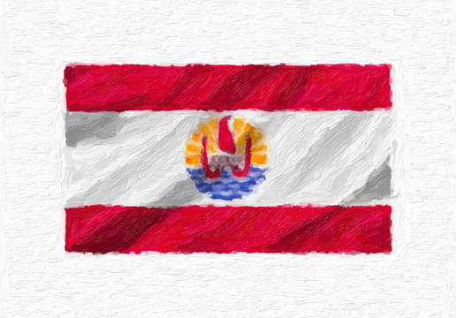 French Polynesia hand painted waving national flag, oil paint isolated on white canvas, 3D illustration.