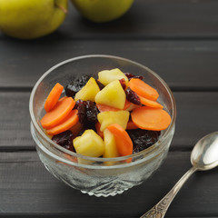 Tzimmes or tsimmes in a vintage glass bowl