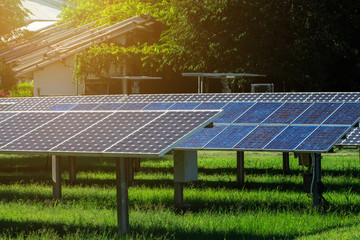 solar panel on sky sunset background.