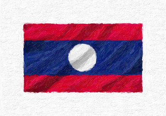 Laos hand painted waving national flag, oil paint isolated on white canvas, 3D illustration.