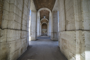 Passage Old arcs, architecture. A sight of the palace of Aranjuez (a museum nowadays), monument of the 18th century, royal residence  Spain.