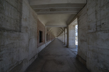 Passage Old arcs, architecture. A sight of the palace of Aranjuez (a museum nowadays), monument of the 18th century, royal residence  Spain.