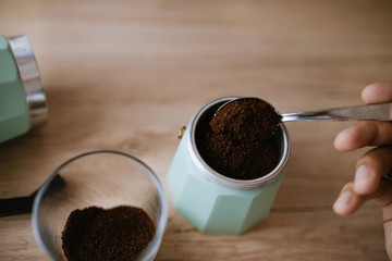 Preparing Coffee In A Moka Pot