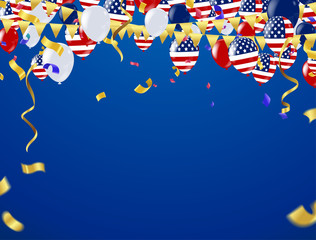 Independence day vector background with american flag and balloons, background. ,4th july independence day card