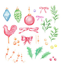 Watercolor set of Christmas decoration