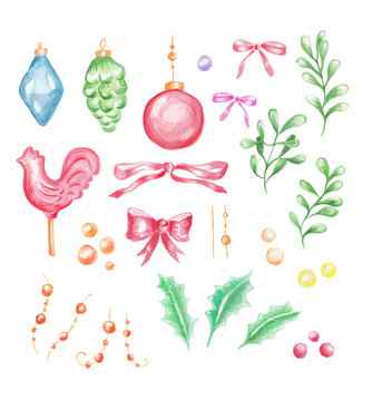 Watercolor set of Christmas decoration