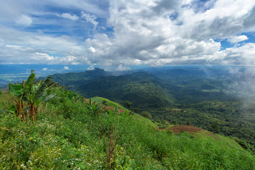 Fototapeta na wymiar Panoramic view mountain range on Nature Trail in Khao Kho National Park in Phetchabun, Thailand.