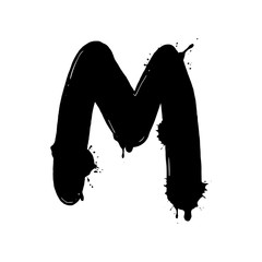 Blot letter M black and white vector illustration