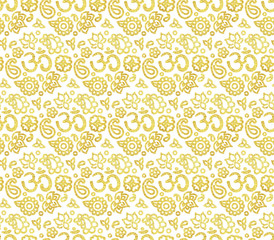 White and gold seamless pattern with OM
