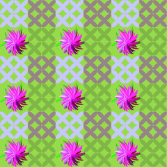 Combination of floral pattern and geometric ornament. Vector illustration of seamless background for wallpaper design, packing, textiles, posters.