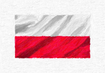 Poland hand painted waving national flag, oil paint isolated on white canvas, 3D illustration.