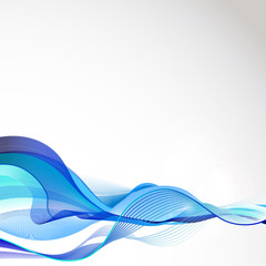 abstract blue waves, lines,  on a white