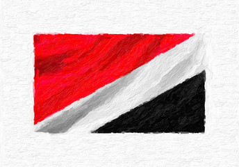 Principality of Sealand hand painted waving national flag, oil paint isolated on white canvas, 3D illustration.