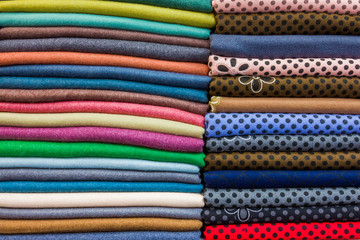 the Arab stack of colorful fabrics at the Bazaar Dubai