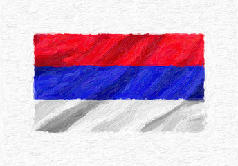 Republica Srpska hand painted waving national flag, oil paint isolated on white canvas, 3D illustration.