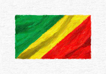 Republic of the Congo hand painted waving national flag, oil paint isolated on white canvas, 3D illustration.