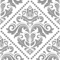 Classic seamless vector pattern. Damask orient light silver ornament. Classic vintage background