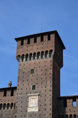 Architectural detail of the facade of the Castle of Sforza