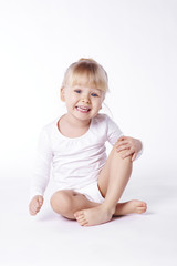 Portrait of cheerful girl at studio shot .
