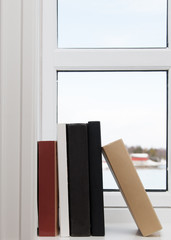 books in windowsill