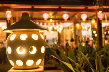Restaurant and night time. Bali island.
