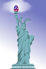 Fototapeta premium Frohe Ostern Amerika USA New York - die Freiheitsstatue als Osterhase mit einem Osterei mit Sternen - 