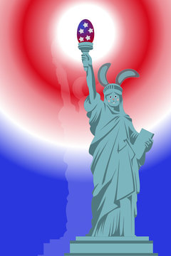 Frohe Ostern Amerika USA New York - die Freiheitsstatue als Osterhase mit einem Osterei mit Sternen - 