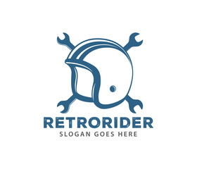 retro motorcycle rider enthusiast shop club community vector logo design