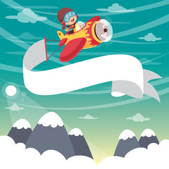 Vector Illustration Of Kid Flying Plane With Banner © yusufdemirci