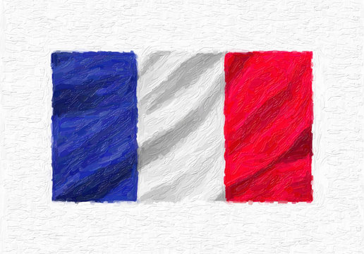 France hand painted waving national flag, oil paint isolated on white canvas, 3D illustration.