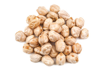 heap of raw chickpeas on white