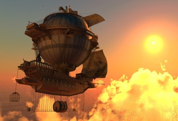 Fototapeta na wymiar Fantasy Airship Zeppelin Dirigible Balloon 3D illustration
