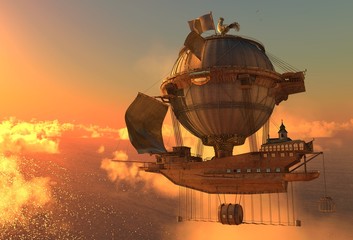 Fantasy Airship Zeppelin Dirigible Balloon 3D illustration © elenaed