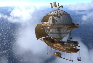 Fantasy Airship Zeppelin Dirigible Balloon 3D illustration © elenaed