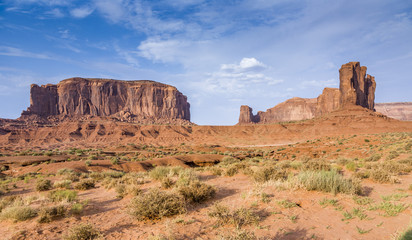 im Monument Valley in Arizona, Blick auf die gigantischen Steinformationen, Blick von John Fords Point auf die Ebene