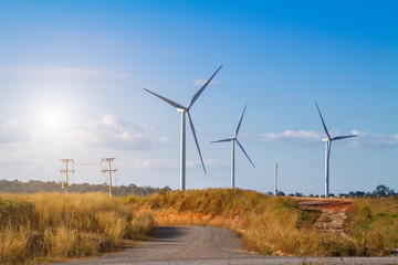 Wind turbines in the khao kho park, Thailand.