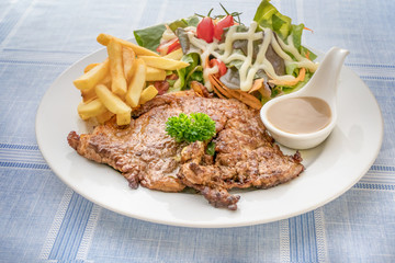 Grilled steak on dish