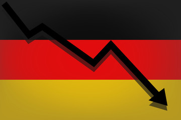 Black arrow falls against the background of the flag of Germany