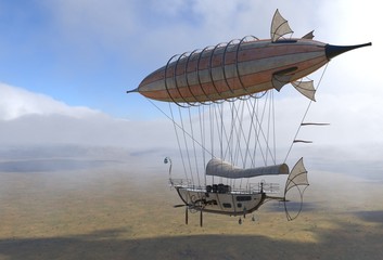 Fantasy Airship Zeppelin Dirigible Balloon 3D illustration © elenaed