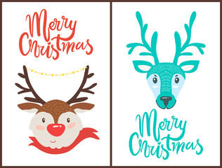 Merry Christmas Reindeers Vector Illustration
