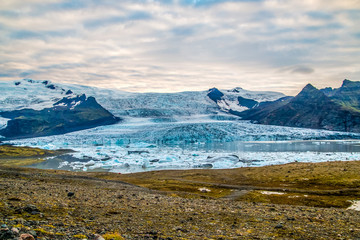 Icelandic landscape of Skaftafellsjökull Glacier in Vatnajökull National Park from the Hringvegur Ring Road, Iceland