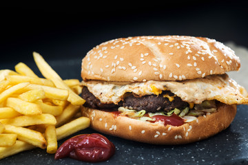 Cheese burger - American cheese burger with Golden French fries