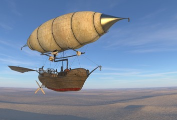 Fantasy Airship Zeppelin Dirigible Balloon 3D illustration © elenaed