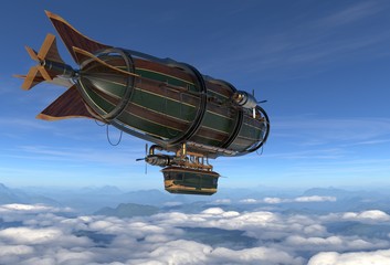 Fantasy Airship Zeppelin Dirigible Balloon 3D illustration © elenaed