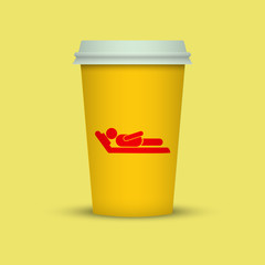 Coffee cup with sleeping man silhouette. coffee to go plastic cup