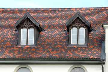 Austria, Roof with Windows, Ziegeldach mit Gauben, historisches Gebäude