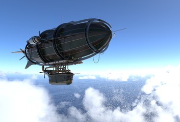Fantasy Airship Zeppelin Dirigible Balloon 3D illustration © elenaed