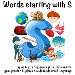 Naklejka premium Many words starting with S